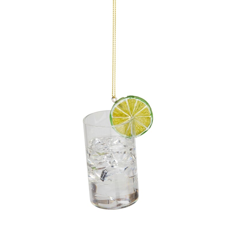 Glass gin and tonic with lime ornament, 3.5 in  6      