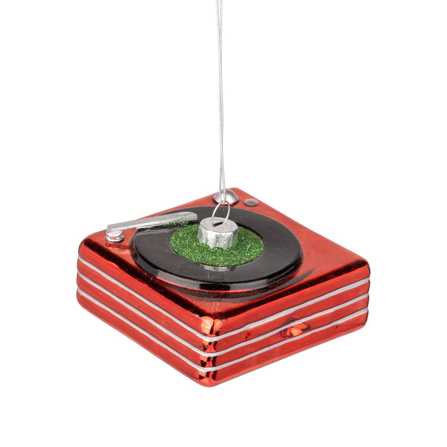 Glass record player ornament, 3 in  6      