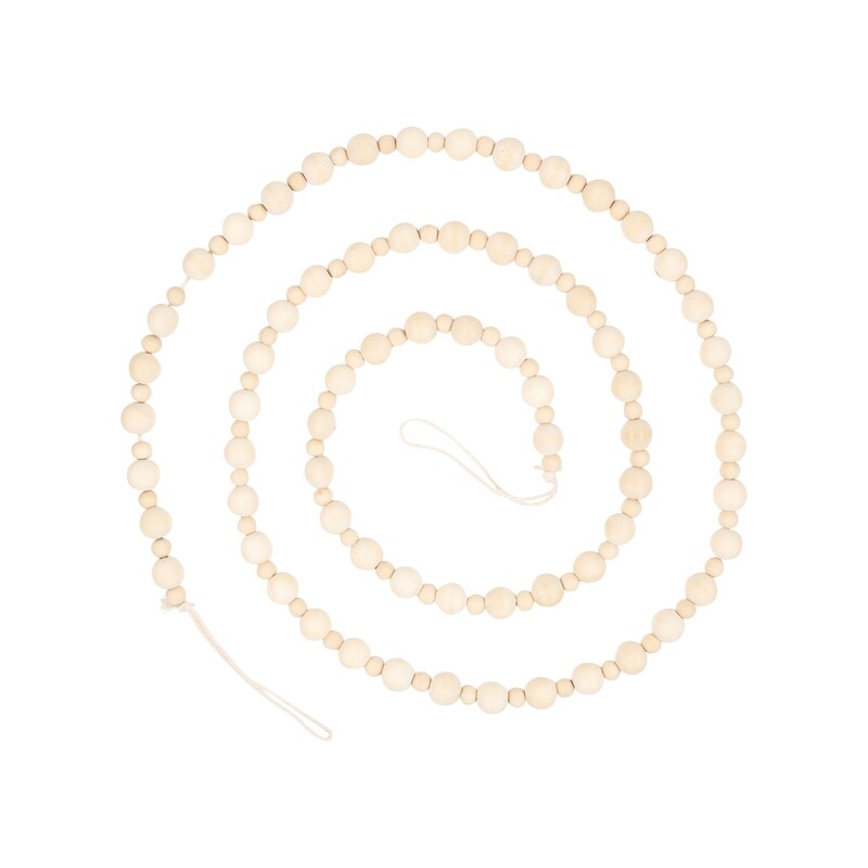 Natural wood bead garland, multi size beads, 70 in  12            