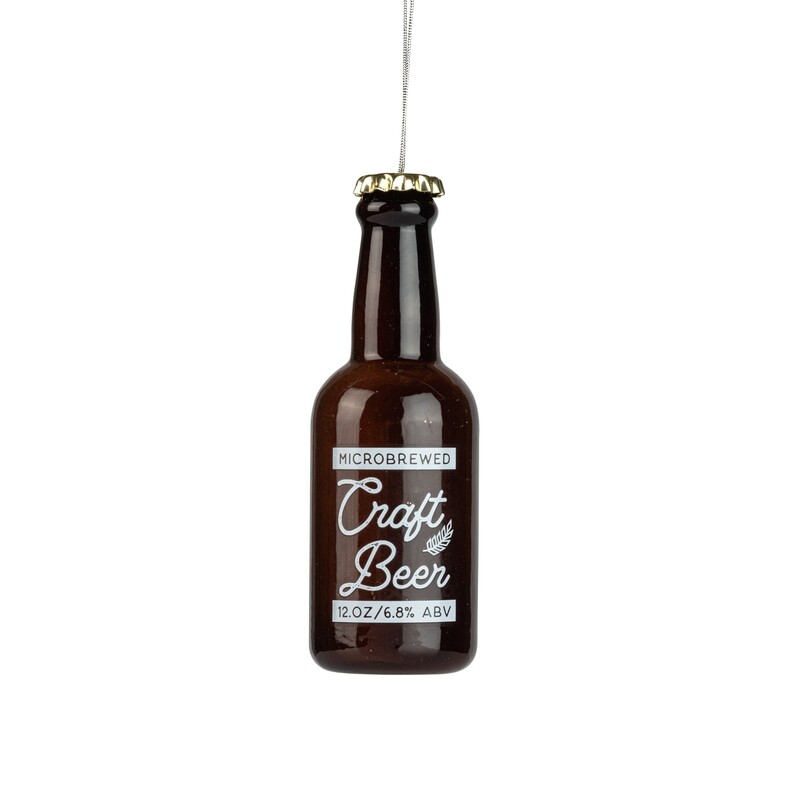 Glass craft beer bottle ornament, 5 in 12      