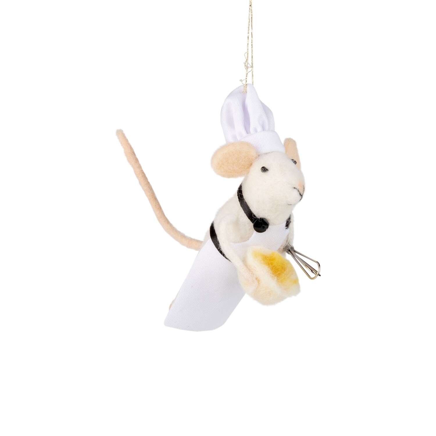 Felt baker mouse ornament, white mouse holding a mixing bowl ornament, 5.5 in  6      