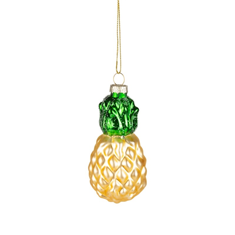 Glass pineapple ornament, gold and green, 3.5 in  12            