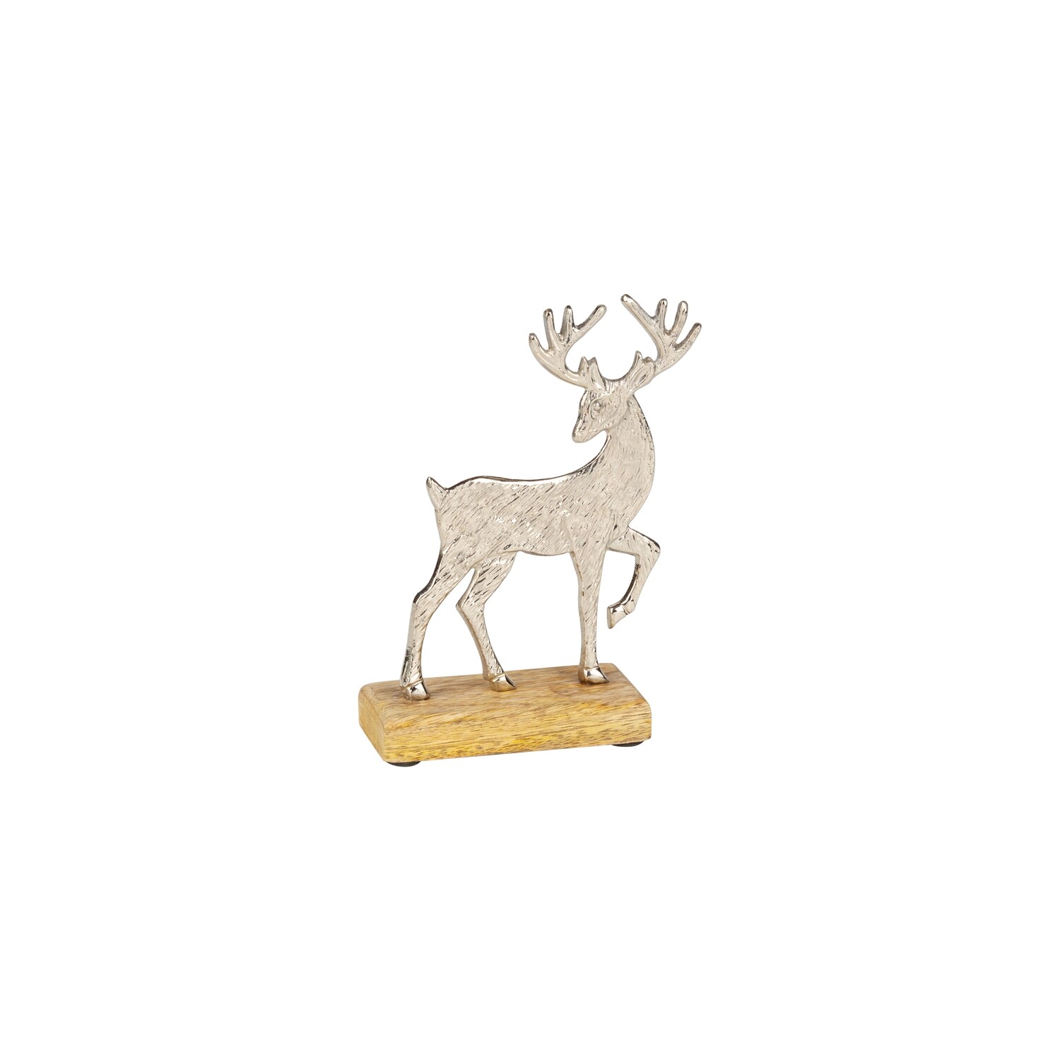 Silver stag table piece, textured finish on wood base, 6.75 in  4            