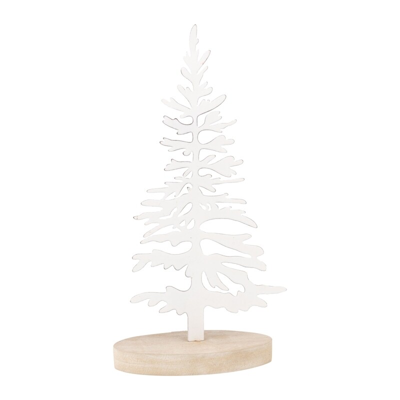 White metal tree table piece, on wood base, 13.5 in  4      
