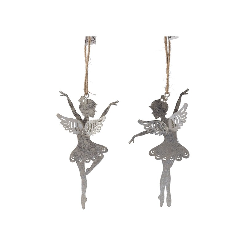 2 Asst&#39;d silver foiled metal angel ballerina ornament, 5.75 in  24      