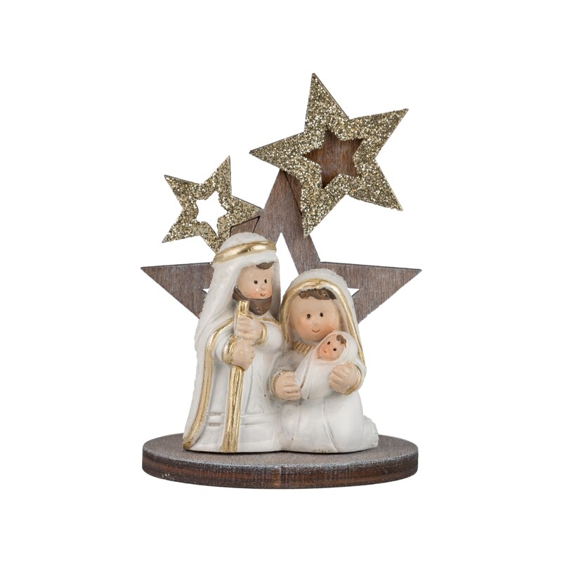 Resin and wood mini nativity with glitter stars table piece, 3 in  8            