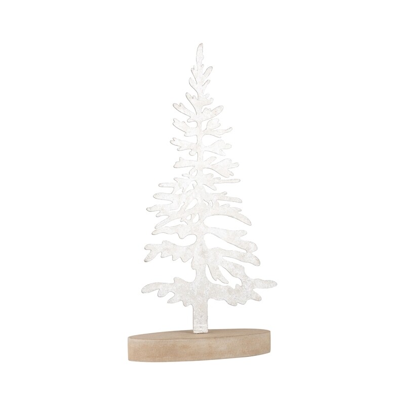 Silver foiled metal tree table piece, on wood base, 13.5 in  4            