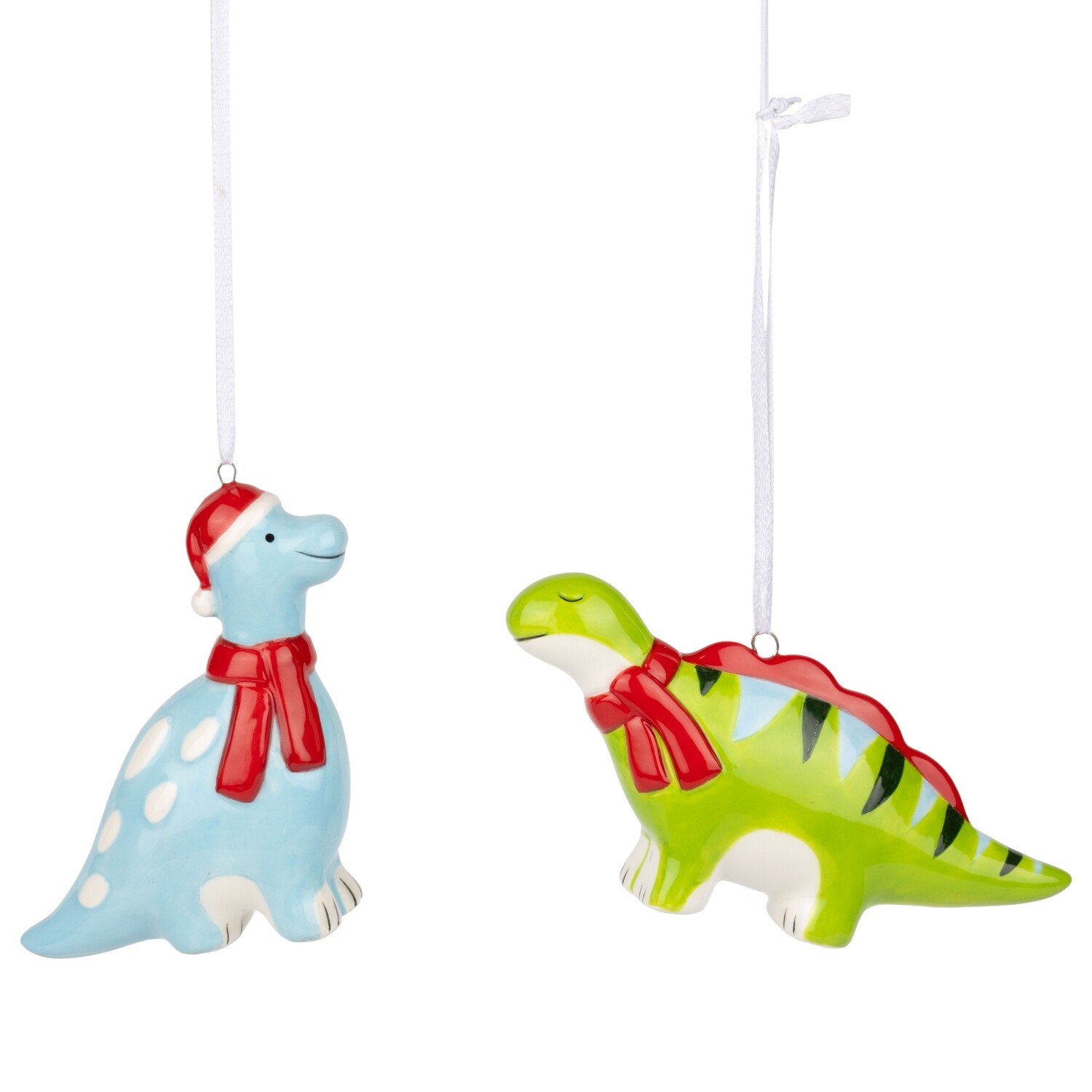 2 Asst&#39;d ceramic dinosaur ornament, light green and blue, 5 in  16            