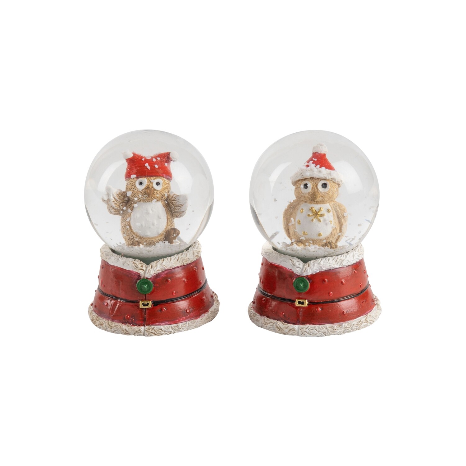 2 Asst&#39;d natural owl snow globe on red base, 2.75 in  12            