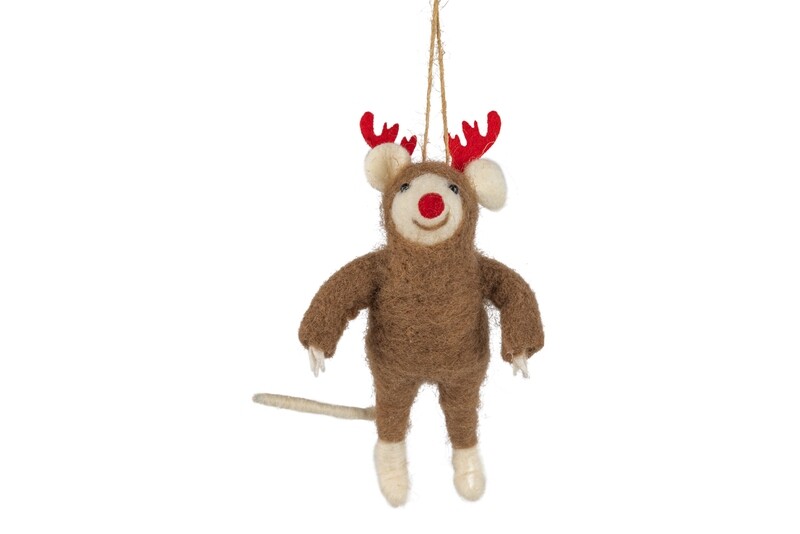 Felt reindeer ornament, red antlers, 5 in  8            