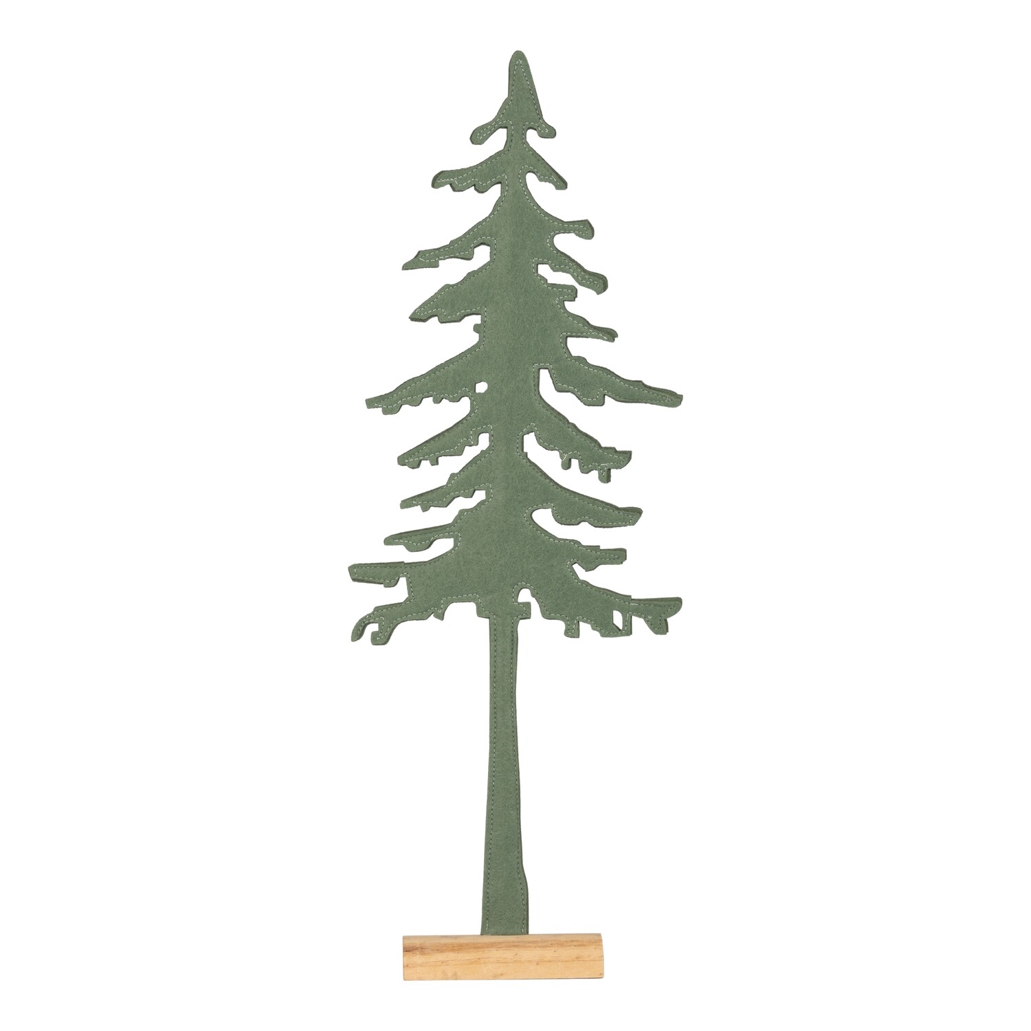 Felt hemlock tree table piece, green on natural wood base, tall trunk, 24 in  6            