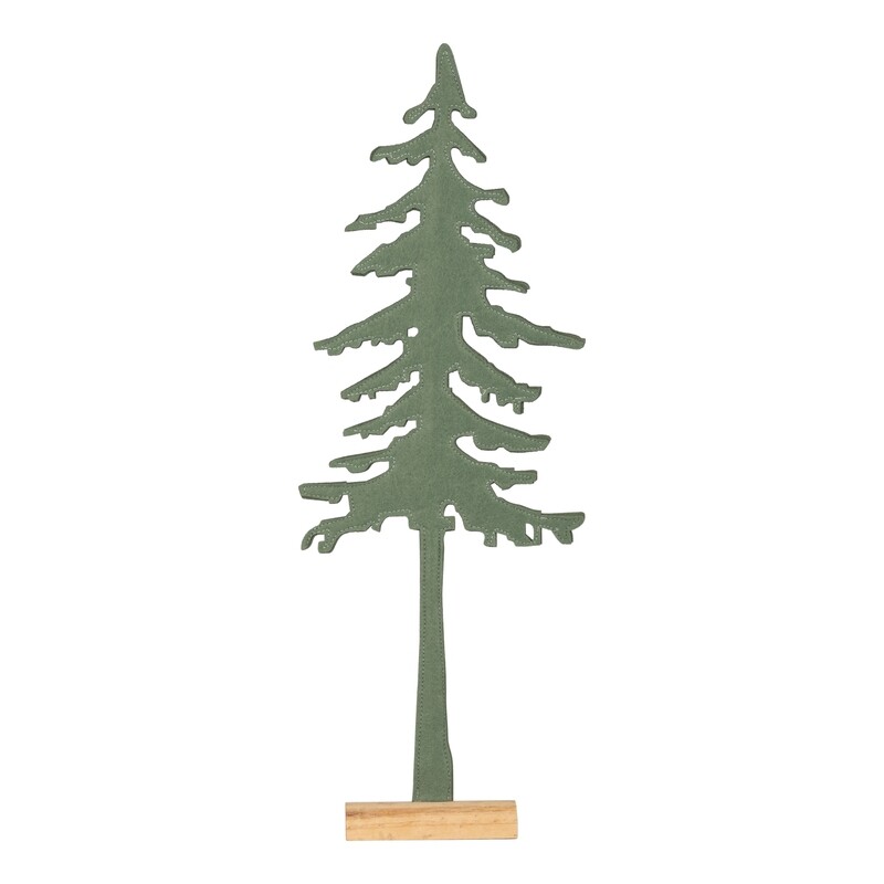 Felt hemlock tree table piece, green on natural wood base, tall trunk, 24 in  6            