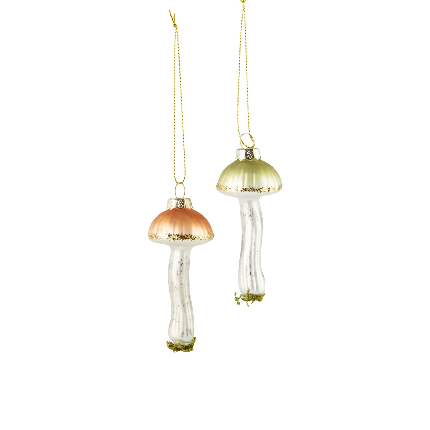 2 Asst&#39;d glass mushroom ornament, amber and green, 3.5 in  12      