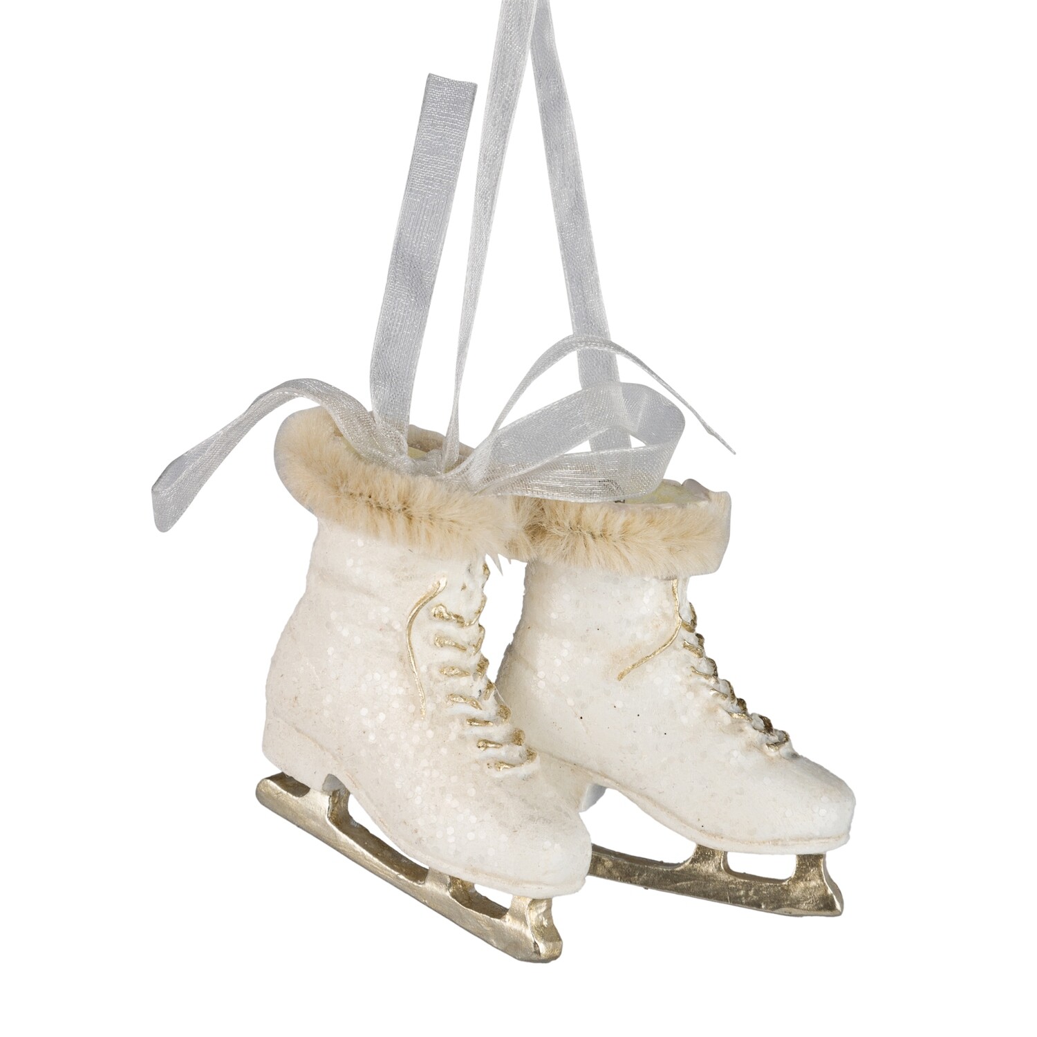 Resin pair of skates ornament, white, 2.5 in  12      