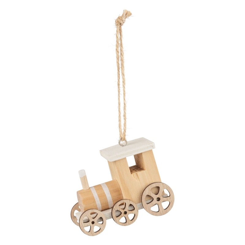 Wood caboose train ornament, natural with light wood roof, 3 in  12            