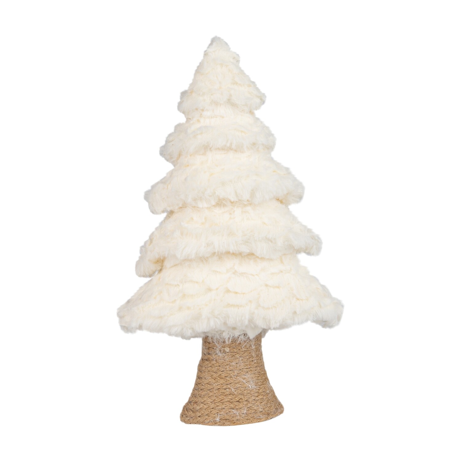 Plush tree table piece, tiered off white with natural braided cord trunk, 12.75 in  4      