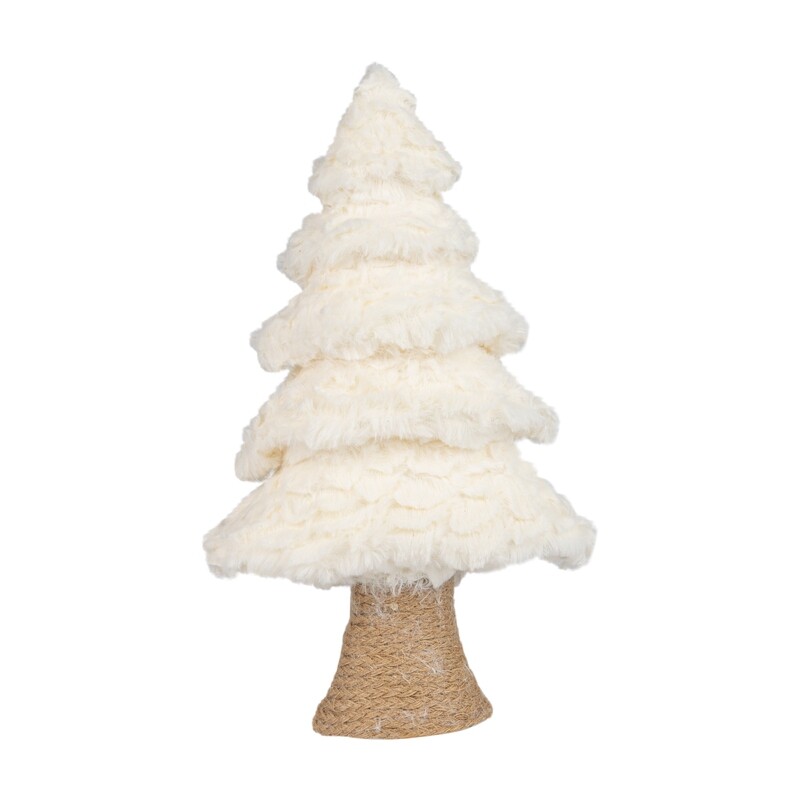 Plush tree table piece, tiered off white with natural braided cord trunk, 12.75 in  4      