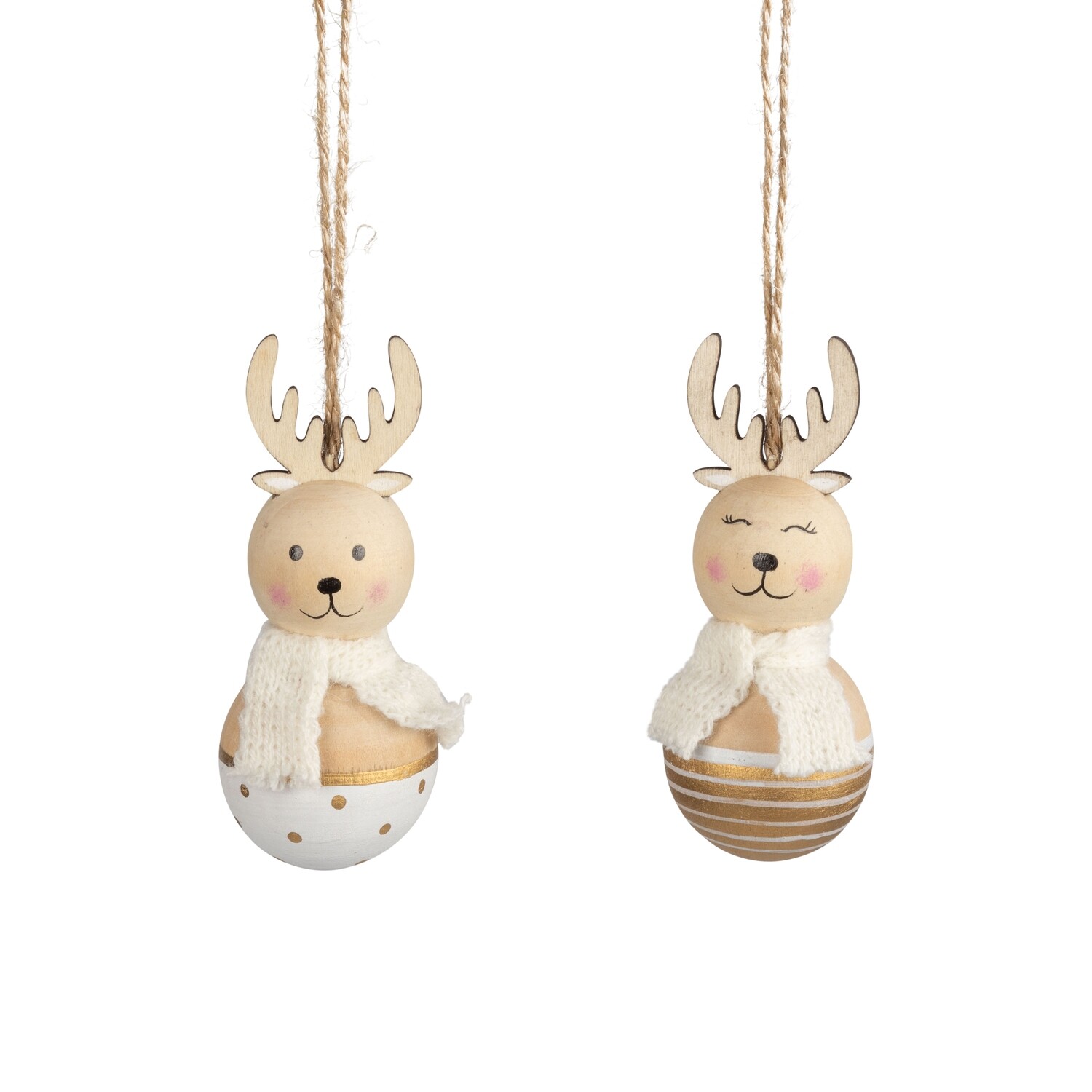 2 Asst&#39;d painted wood ball reindeer ornaments, 3.75 in  24            