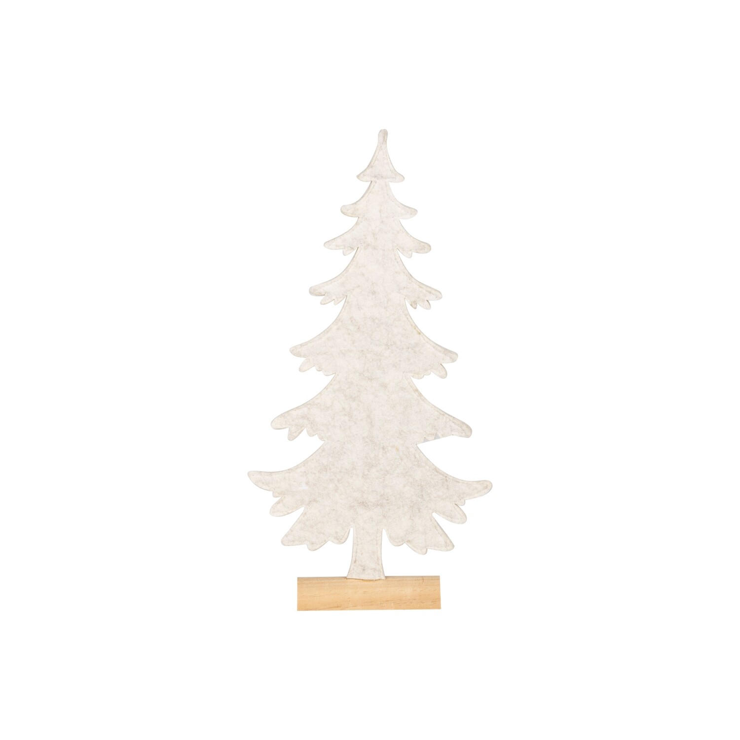 Felt pine tree table piece, antique white on natural wood base, 16.5 in  12      