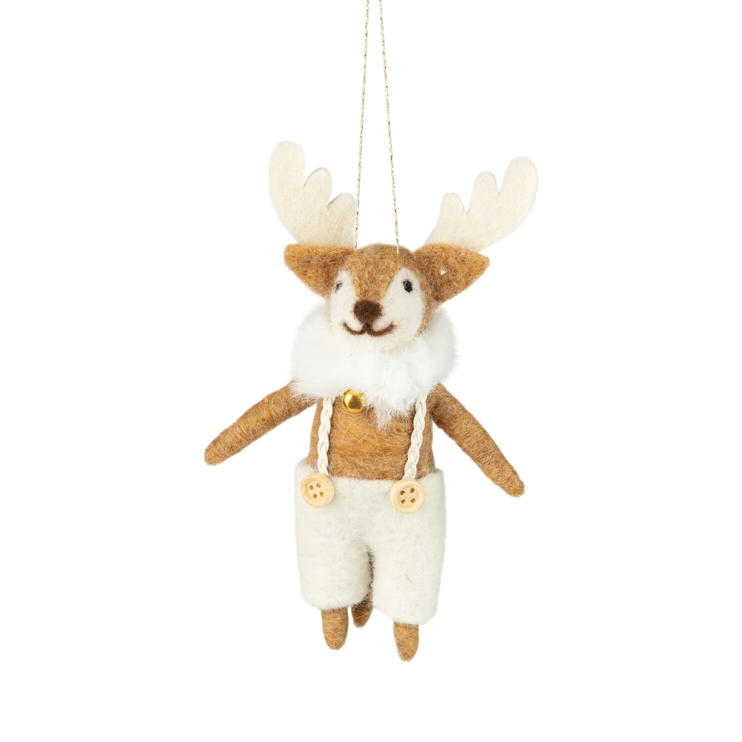 Felt fox ornament, natural with white furry scarf, 6 in  12      