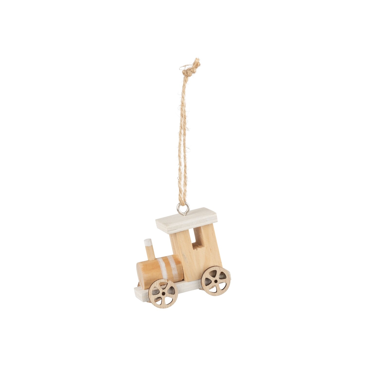Wood caboose train ornament, natural with light wood roof, 2 in  24            