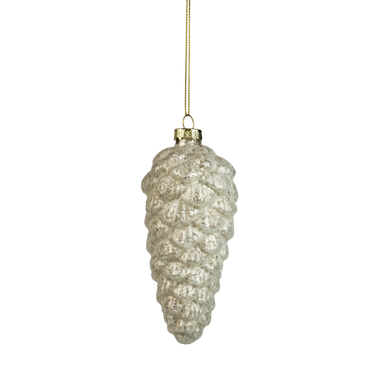 Glass silver frosted pinecone ornament, 4.75 in  12            