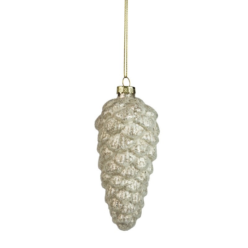 Glass silver frosted pinecone ornament, 4.75 in  12            