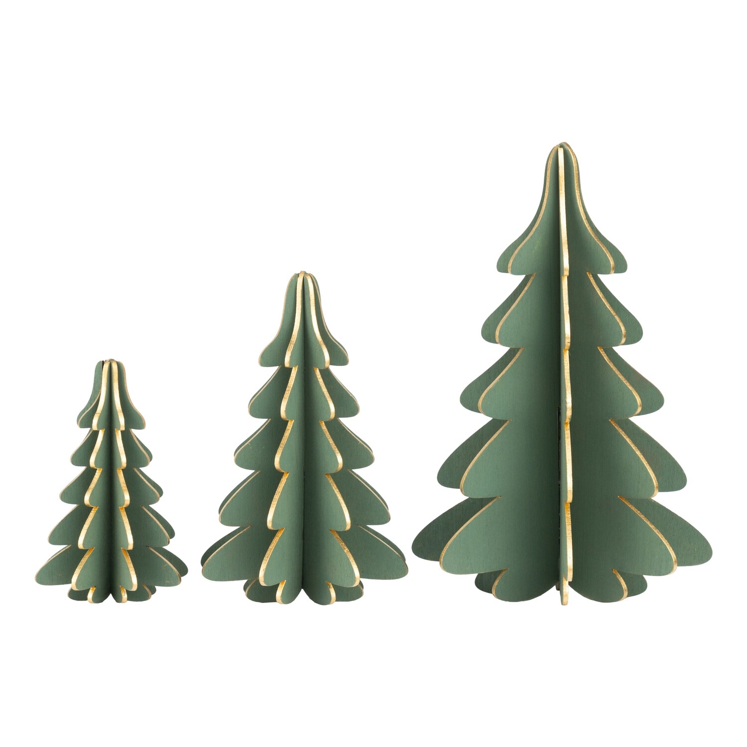 Set of 3 Painted matte green 3D wood table top tree with matte gold edges, 8+6+4 in  3 -Z08 -25NP -S04/25