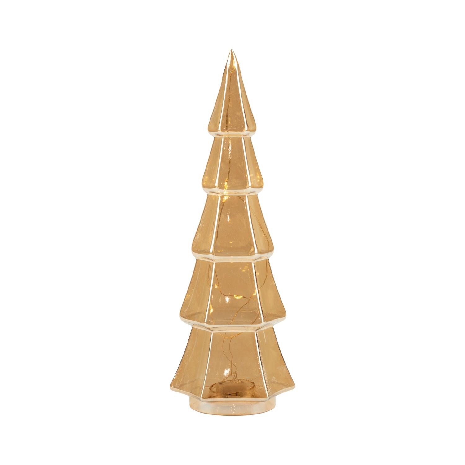 Glass tree table piece, translucent amber gold, LED light, 11 in  2            