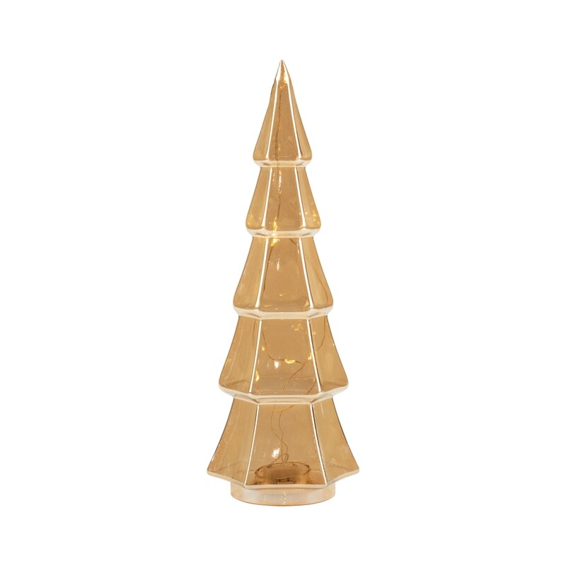 Glass tree table piece, translucent amber gold, LED light, 11 in  2            