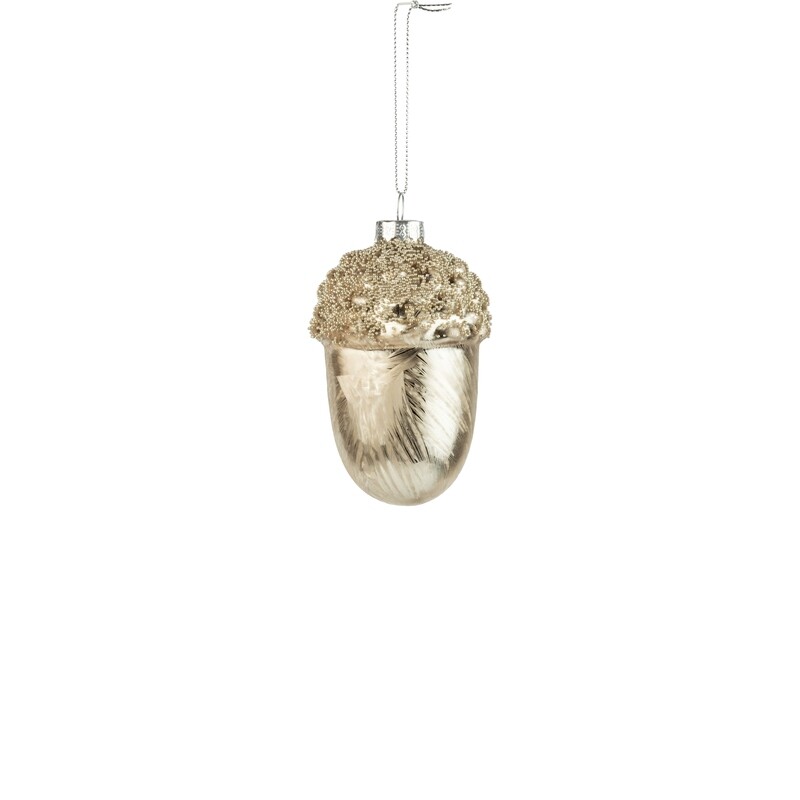 Glass pewter acorn ornament, gold glitter top, 4.75 in  12            