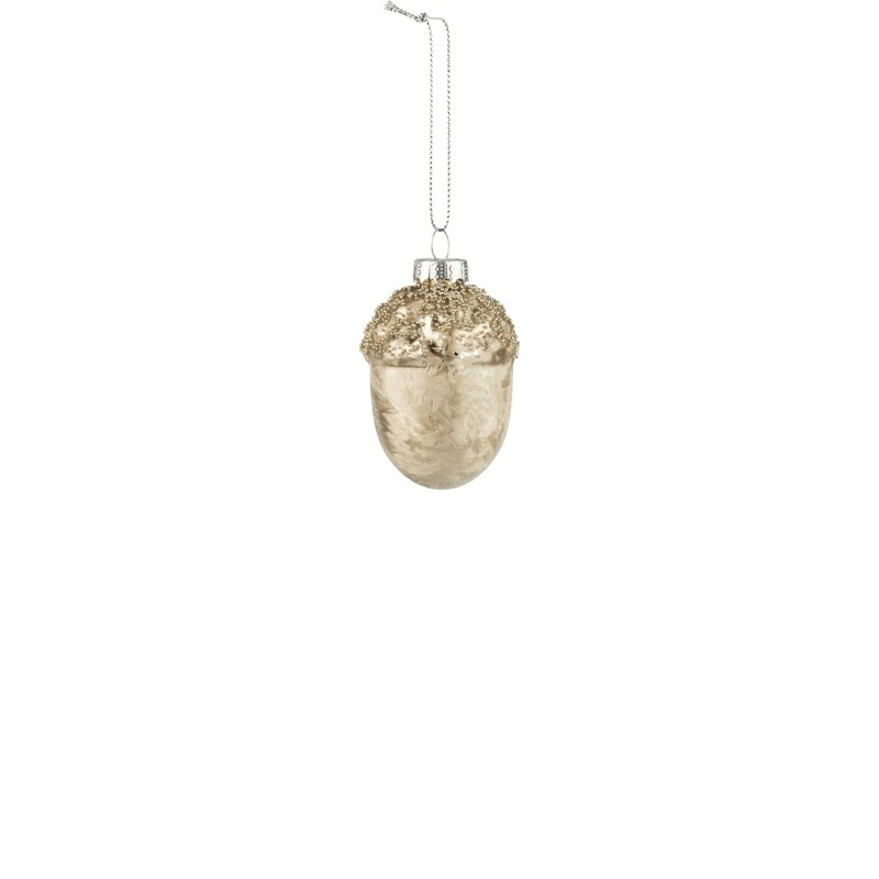 Glass pewter acorn ornament, gold glitter top, 3 in  12            