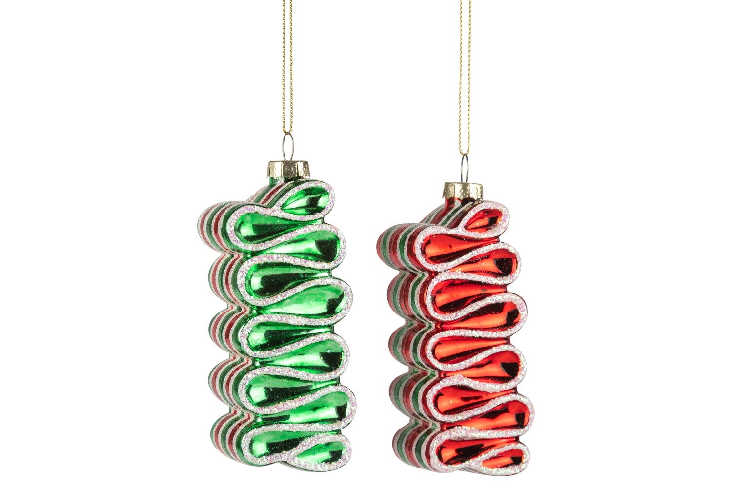 2 Asst&#39;d glass candy toffee swirl ornament, red and green, 4.25 in  12      