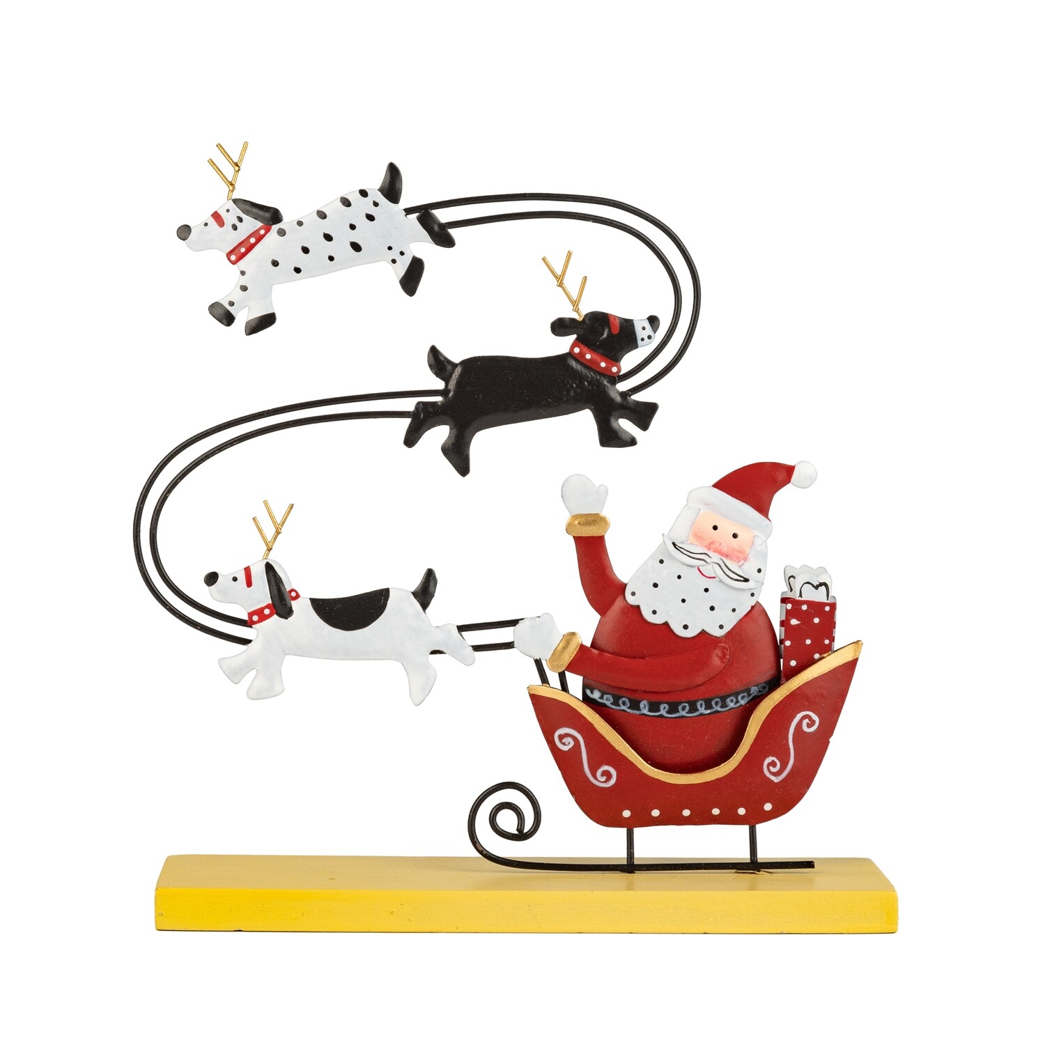 Metal Santa in sleigh table piece, with dogs as reindeer, 6.5 in  4            