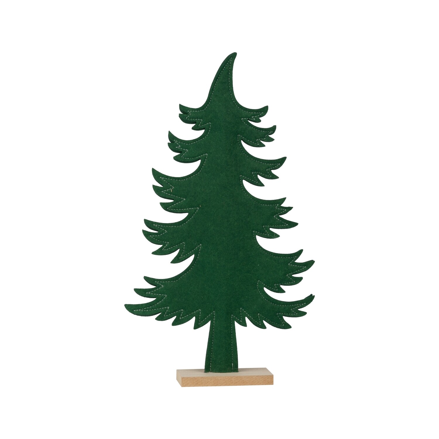 Green felt table top tree on wood base, 16 in  6 -Z08 -25NP
