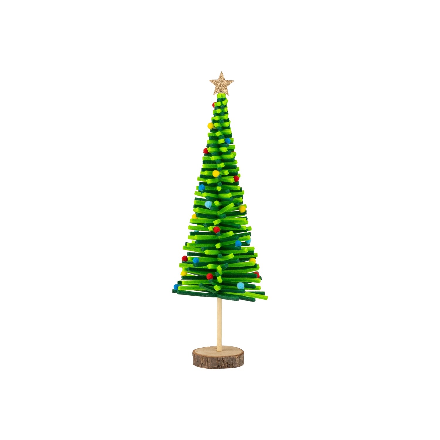 Felt tree table piece, green with gold star colorful felt lights on wood pedestal base, 17.75 in  4      