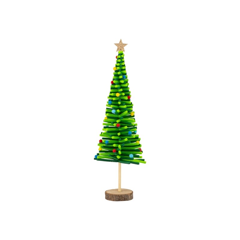 Felt tree table piece, green with gold star colorful felt lights on wood pedestal base, 17.75 in  4      