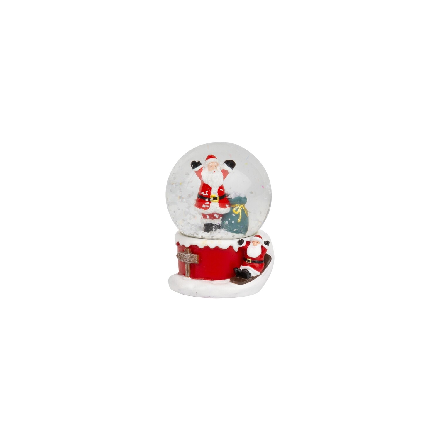 Santa with toy sack snow dome with Santa sledding on base, 2.25 in  12            