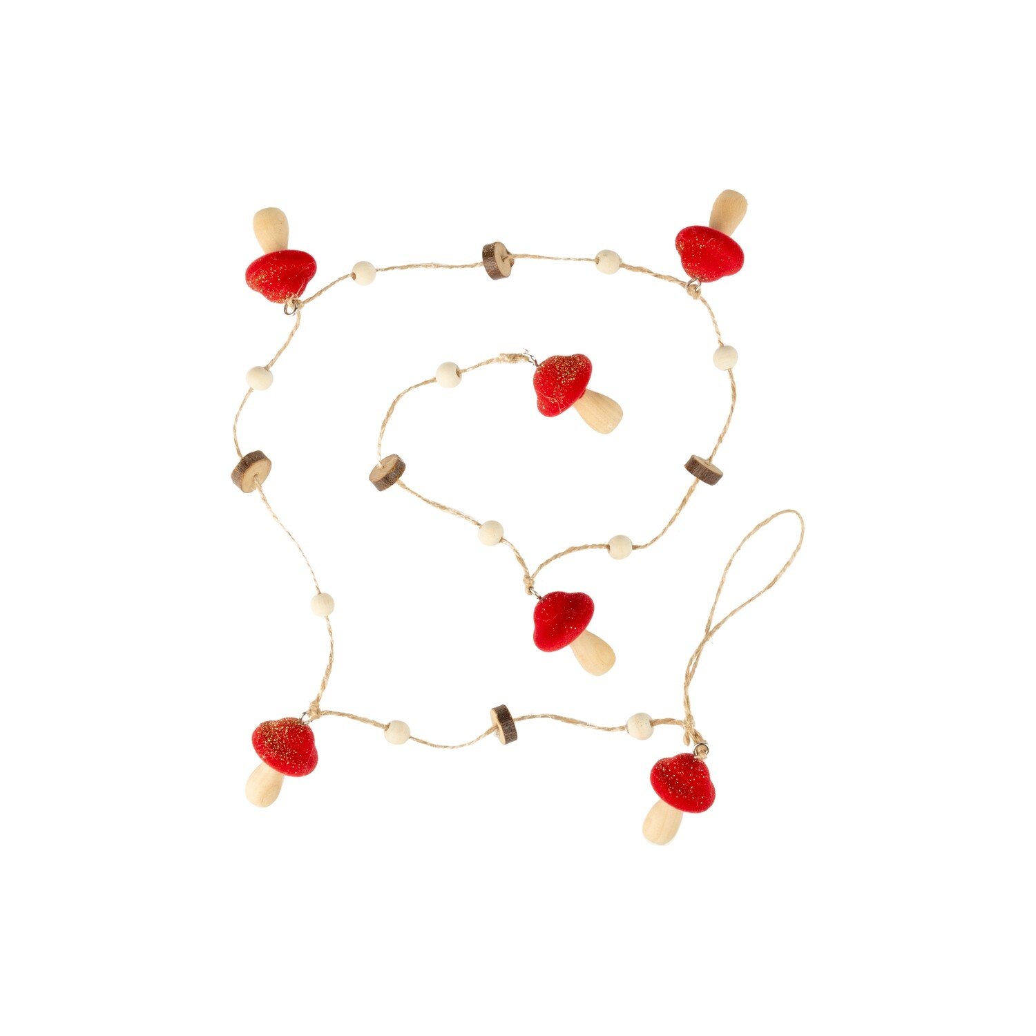 Wood mushroom garland, red flock cap, 35 in  6            