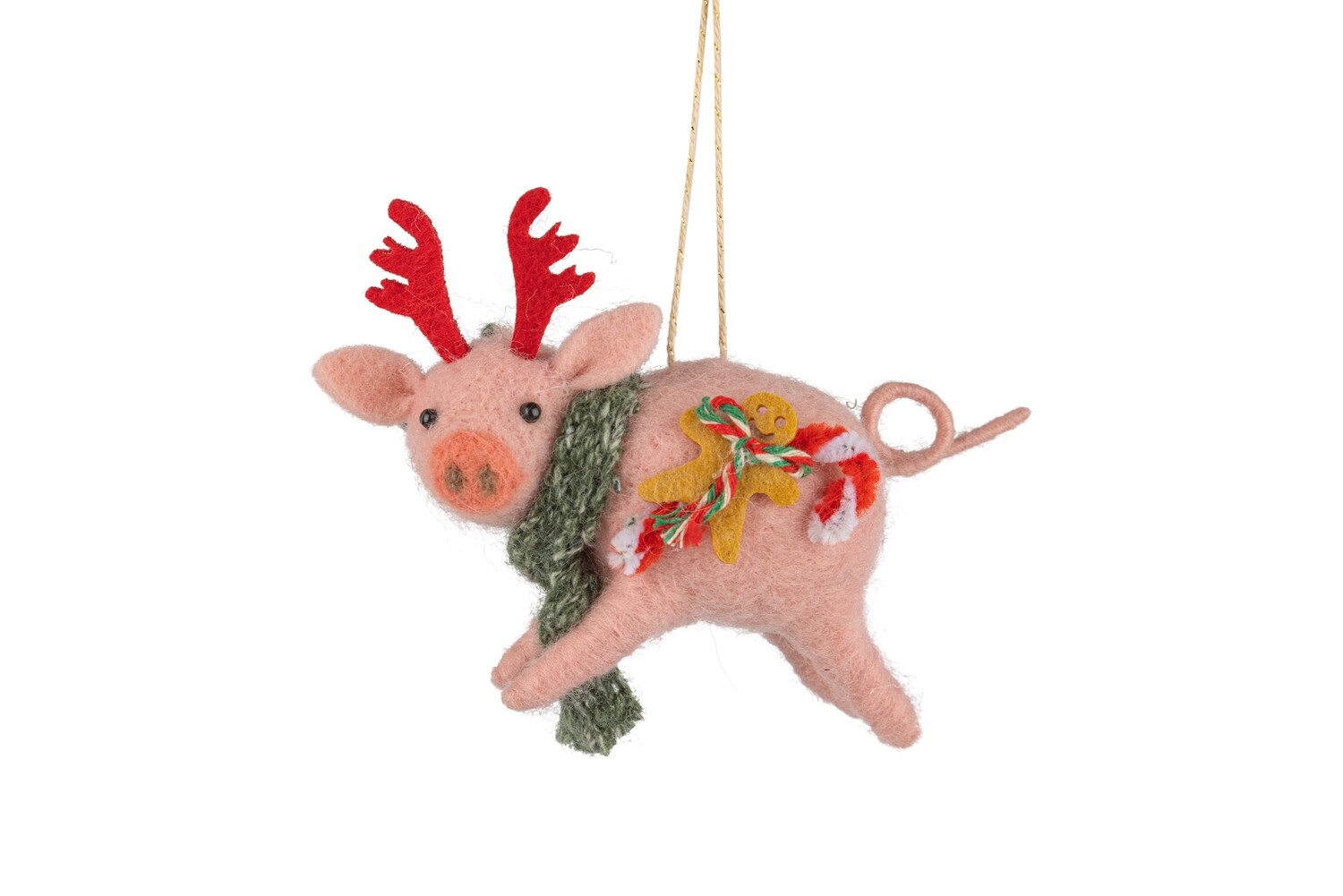 Felt pig with antlers ornament, pink, 5 in  6      