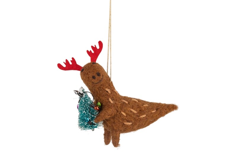 Felt dinosaur with antlers and Christmas tree ornament, 5.5 in  8            