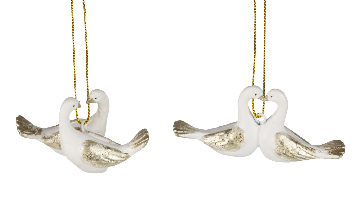 2 Asst&#39;d resin dove ornament, white and gold, 3 in  24            