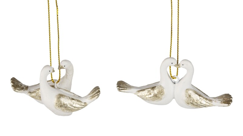 2 Asst&#39;d resin dove ornament, white and gold, 3 in  24            