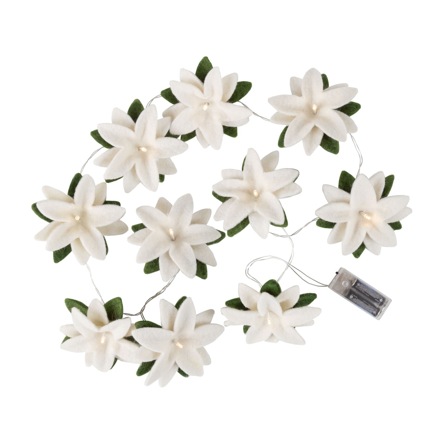Felt magnolia garland, white flower with green leaf, led lights, 71 in  3            