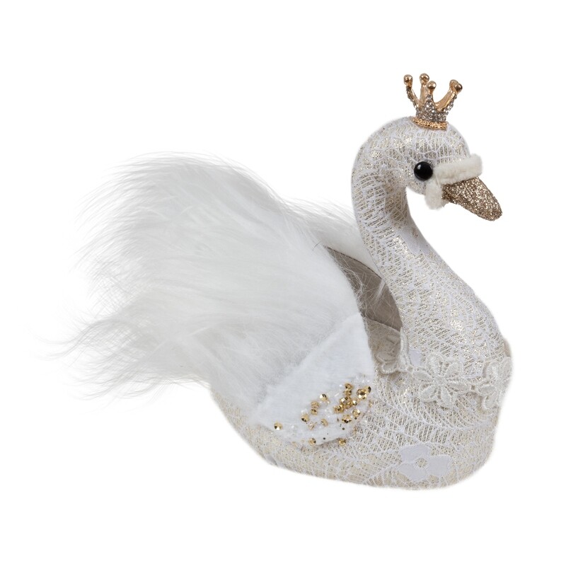 Gold lace and white fabric swan table piece, 6.5 in  4            