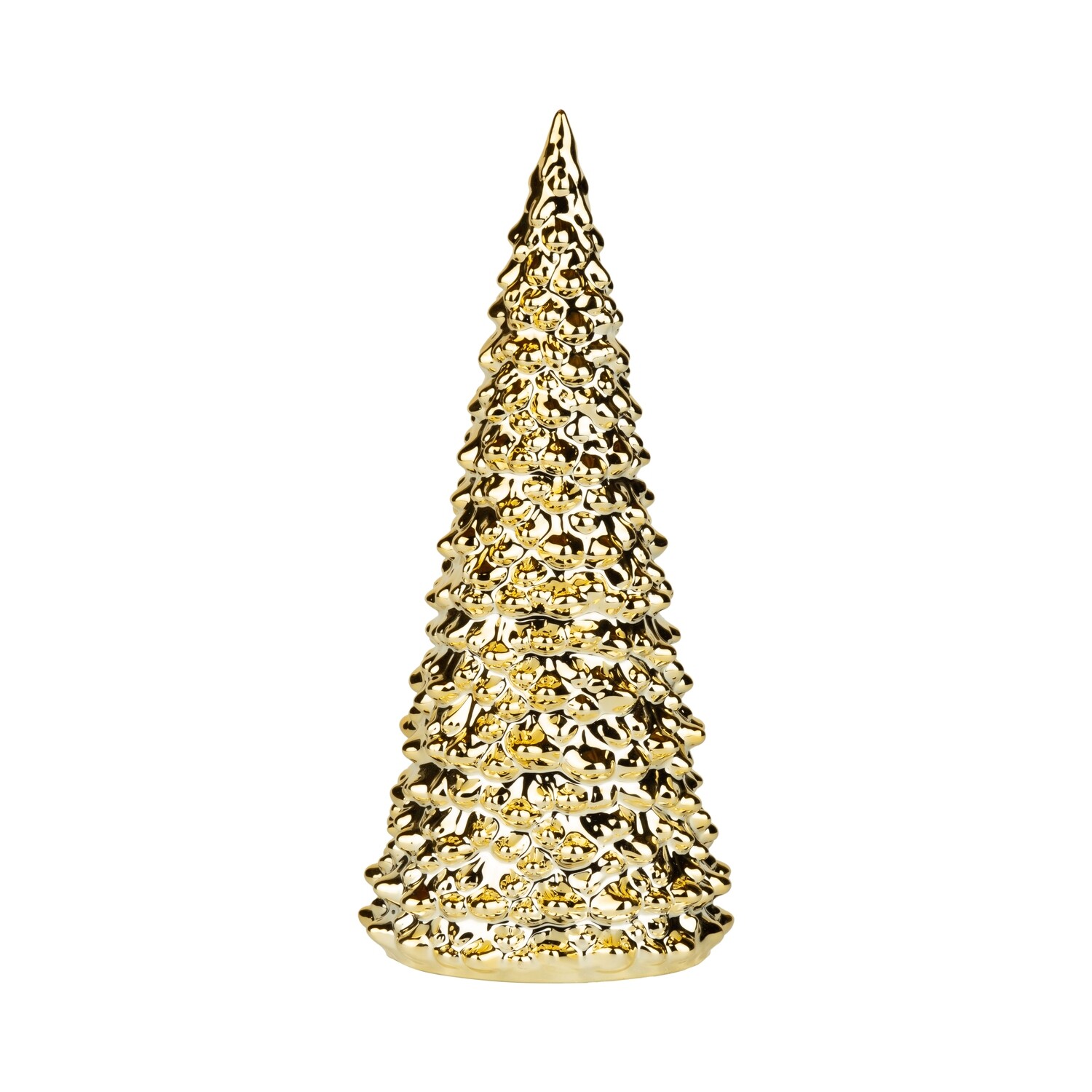 Ceramic gold fir tree table piece, shiny gold electroplate, 9.5 in  2            