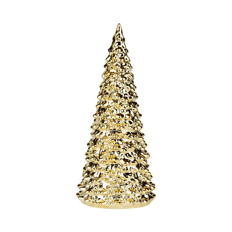 Ceramic gold fir tree table piece, shiny gold electroplate, 9.5 in  2            