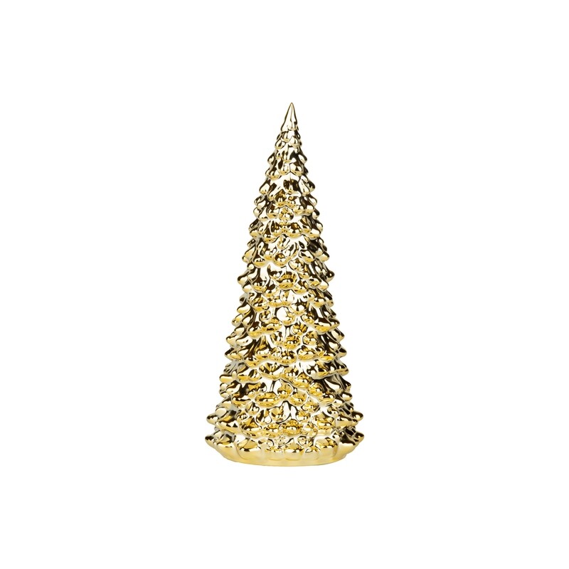 Ceramic gold fir tree table piece, shiny gold electroplate, 8 in  4            