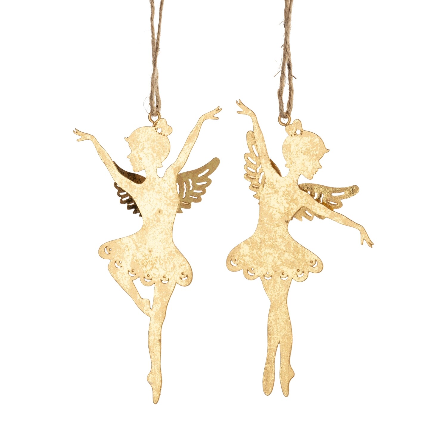2 Asst&#39;d gold foiled metal angel ballerina ornament, 5.75 in  24      