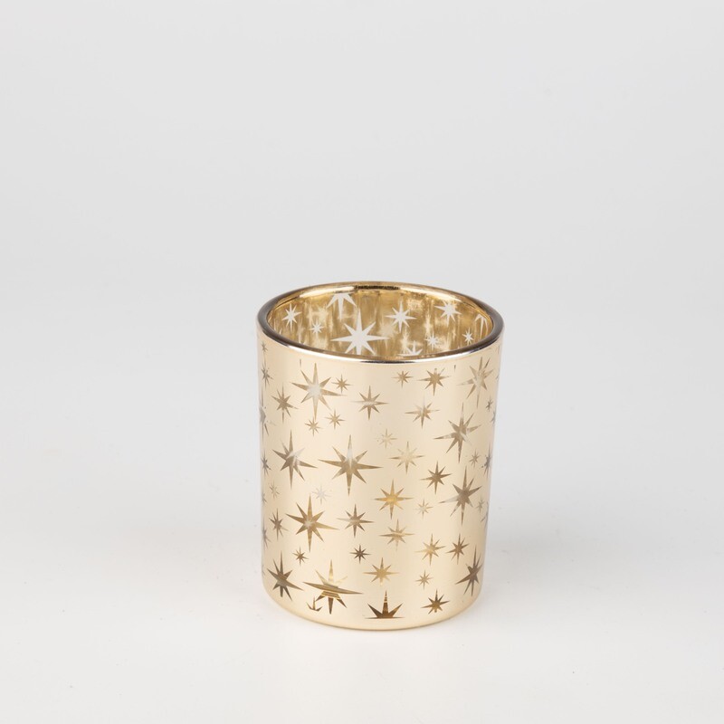 Glass t-light holder, gold with northern star, gold interior, 2.5 in  6      